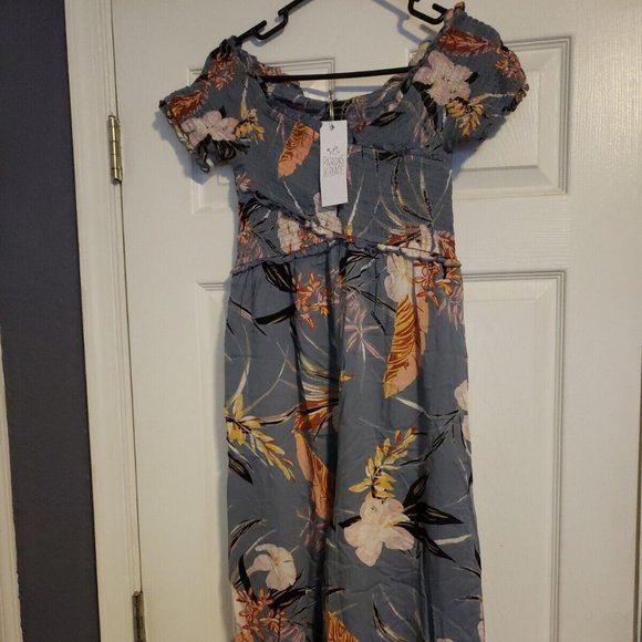 Patrons of Peace, Blue Floral Wide Leg Jumpsuit, Women's Cropped Smocked, Small - Picture 1 of 5